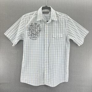 Montage Collection Mens Plaid Lightweight Button Up Shirt L No Surrender Scull